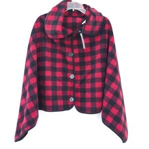 NEW Le Moda Buffalo Plaid Fleece Cape Small-Medium Red Black Check Plaid Holiday